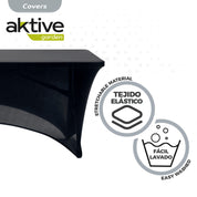 Funda elástica negra para mesa rectangular de 180 cm Aktive - 61548
