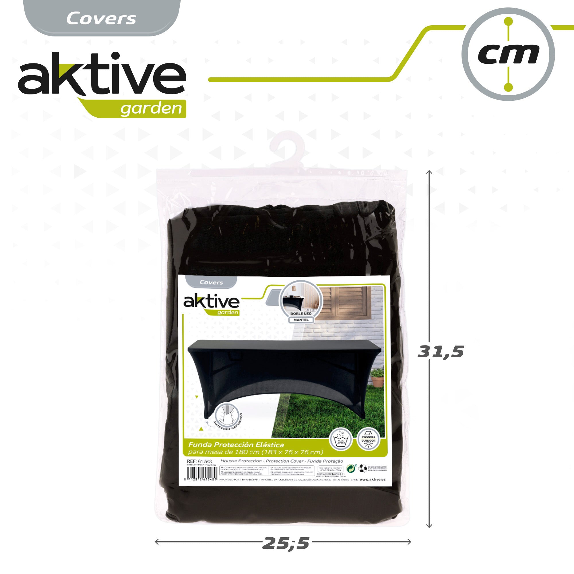 Funda elástica negra para mesa rectangular de 180 cm Aktive - 61548