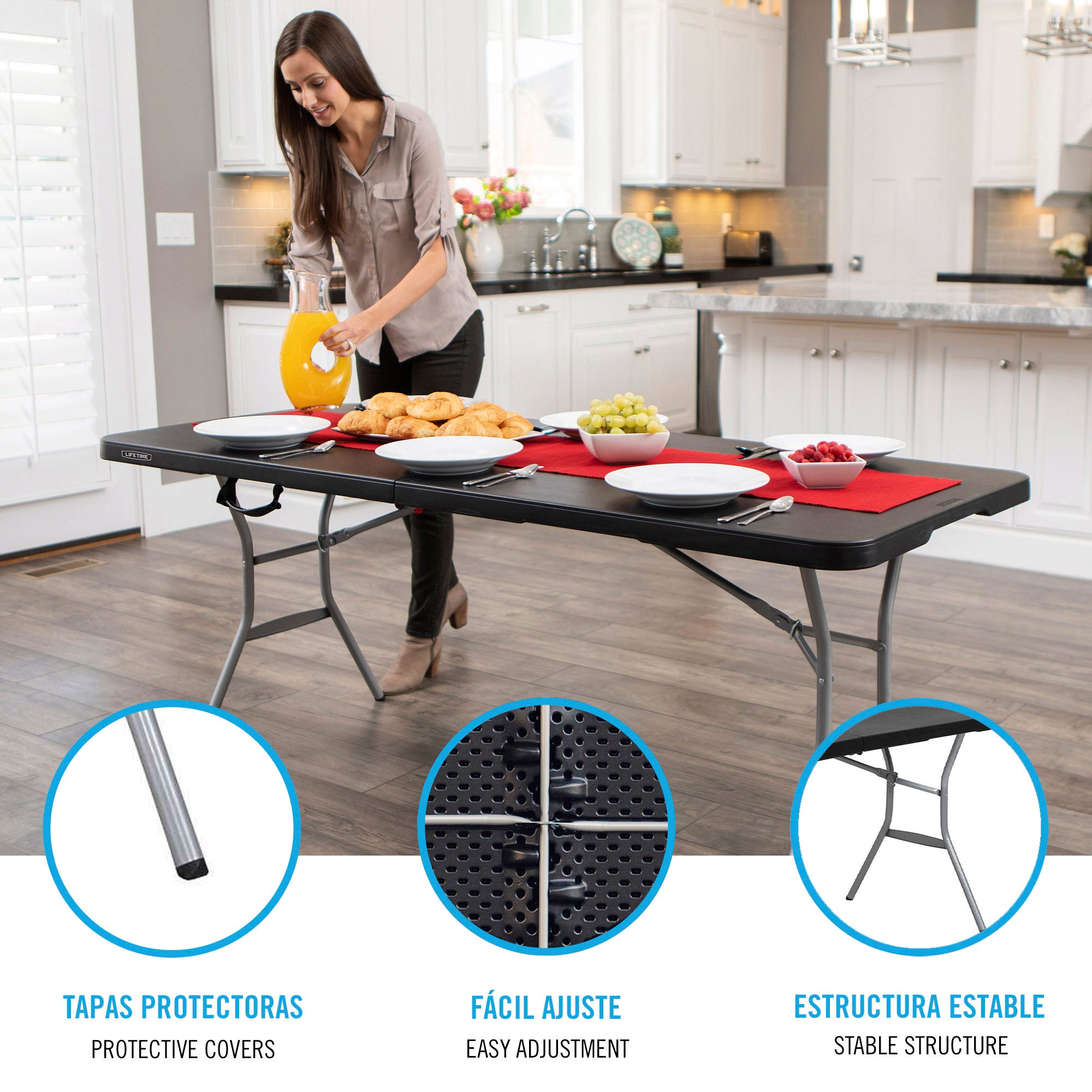 Mesa rectangular plegable negro 183 x 76 x 73 cm - 92126