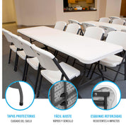 Mesa rectangular patas plegables blanco 244x76x74 cm - 92124