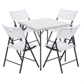 Pack mesa cuadrada plegable + 4 sillas plegables color blanco
