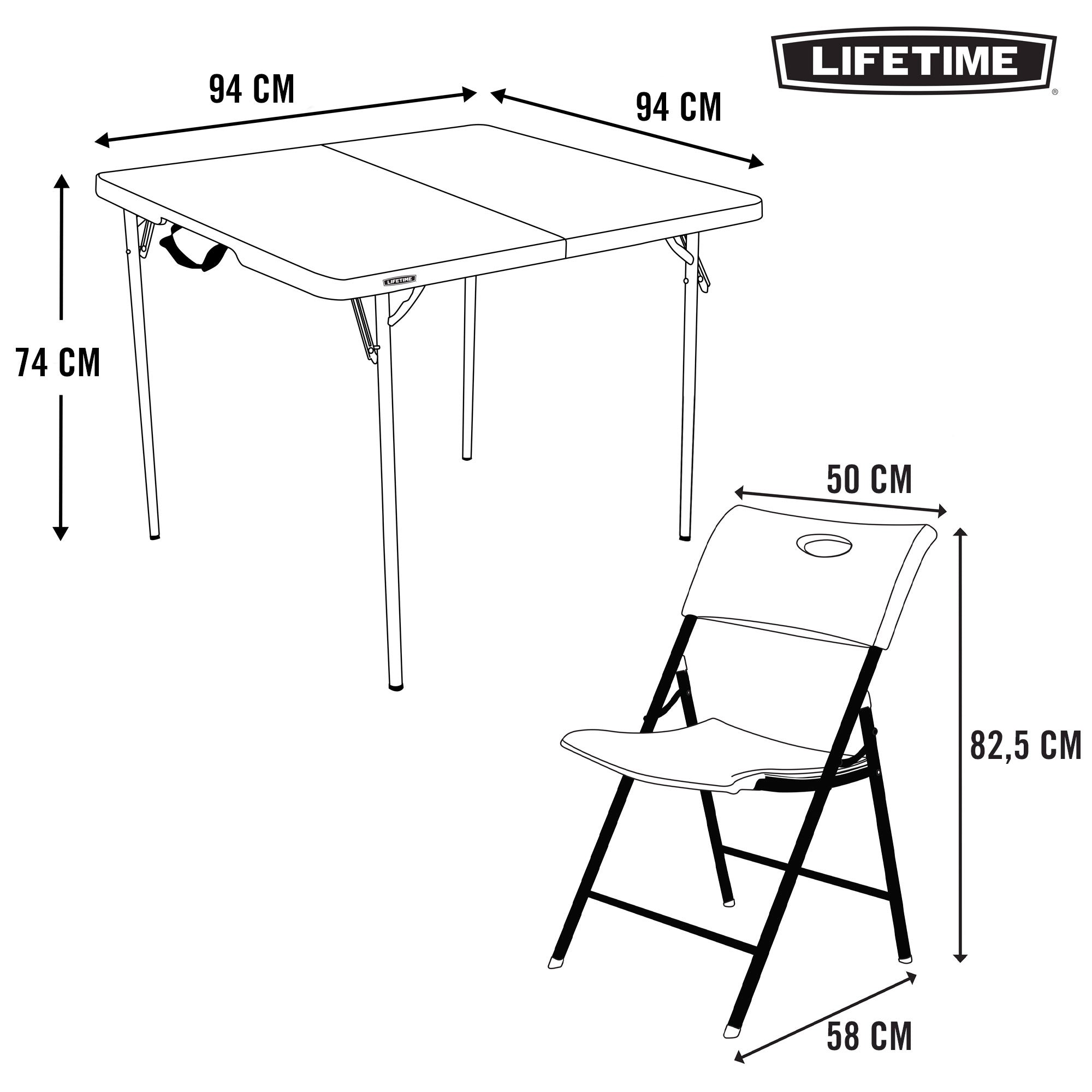 Pack mesa cuadrada plegable + 4 sillas plegables color blanco - Lifetime