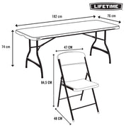 Pack mesa plegable 182x76 cm + 6 sillas plegables color blanco - Lifetime