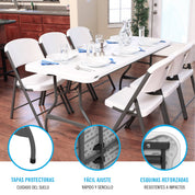 Pack mesa plegable 182x76 cm + 6 sillas plegables color blanco - Lifetime