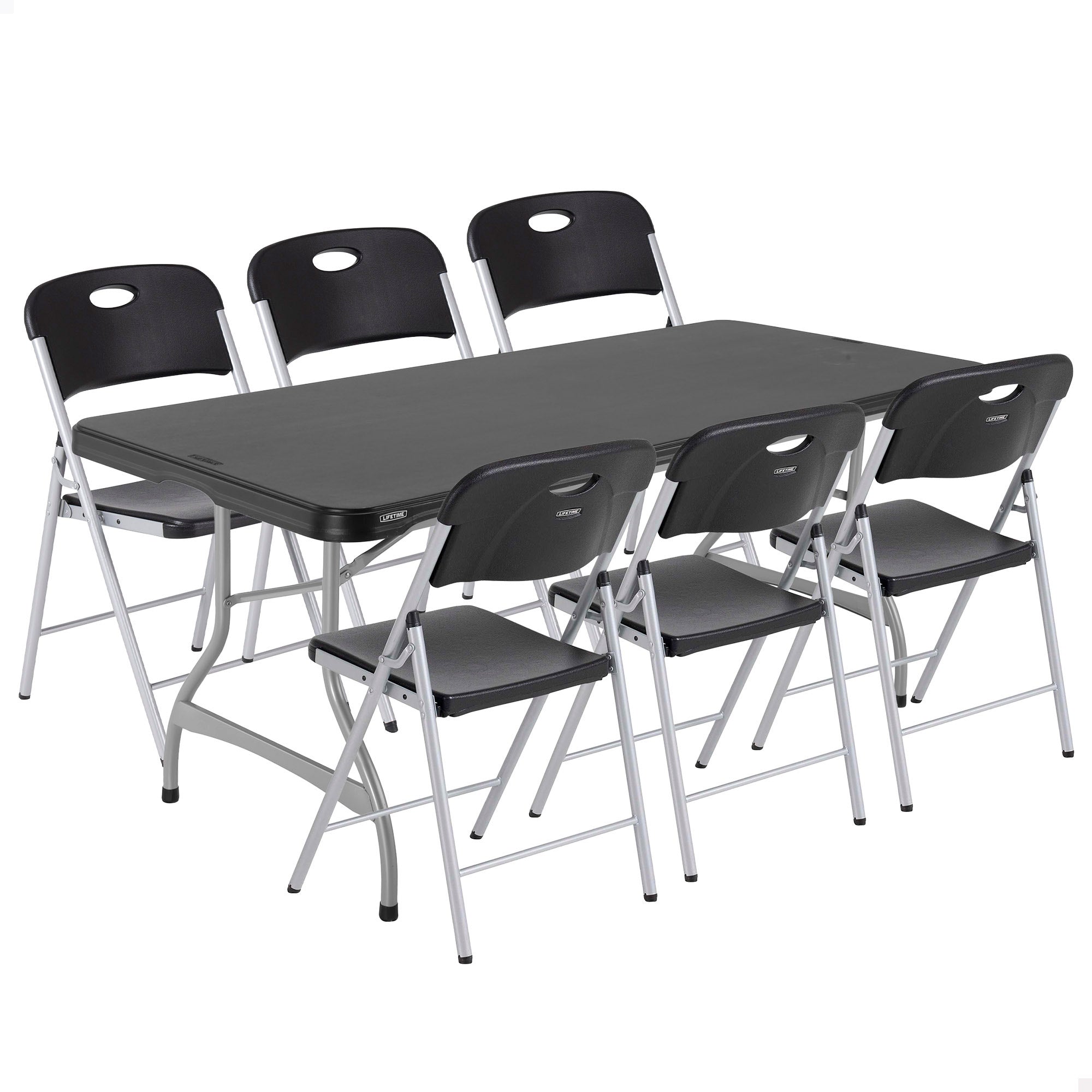 Pack mesa plegable 182x76 cm + 6 sillas plegables color negro - Lifetime