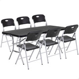 Pack mesa plegable 183x76 cm + 6 sillas plegables color negro
