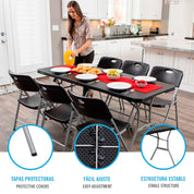 Pack mesa plegable 183x76 cm + 6 sillas plegables color negro - Lifetime