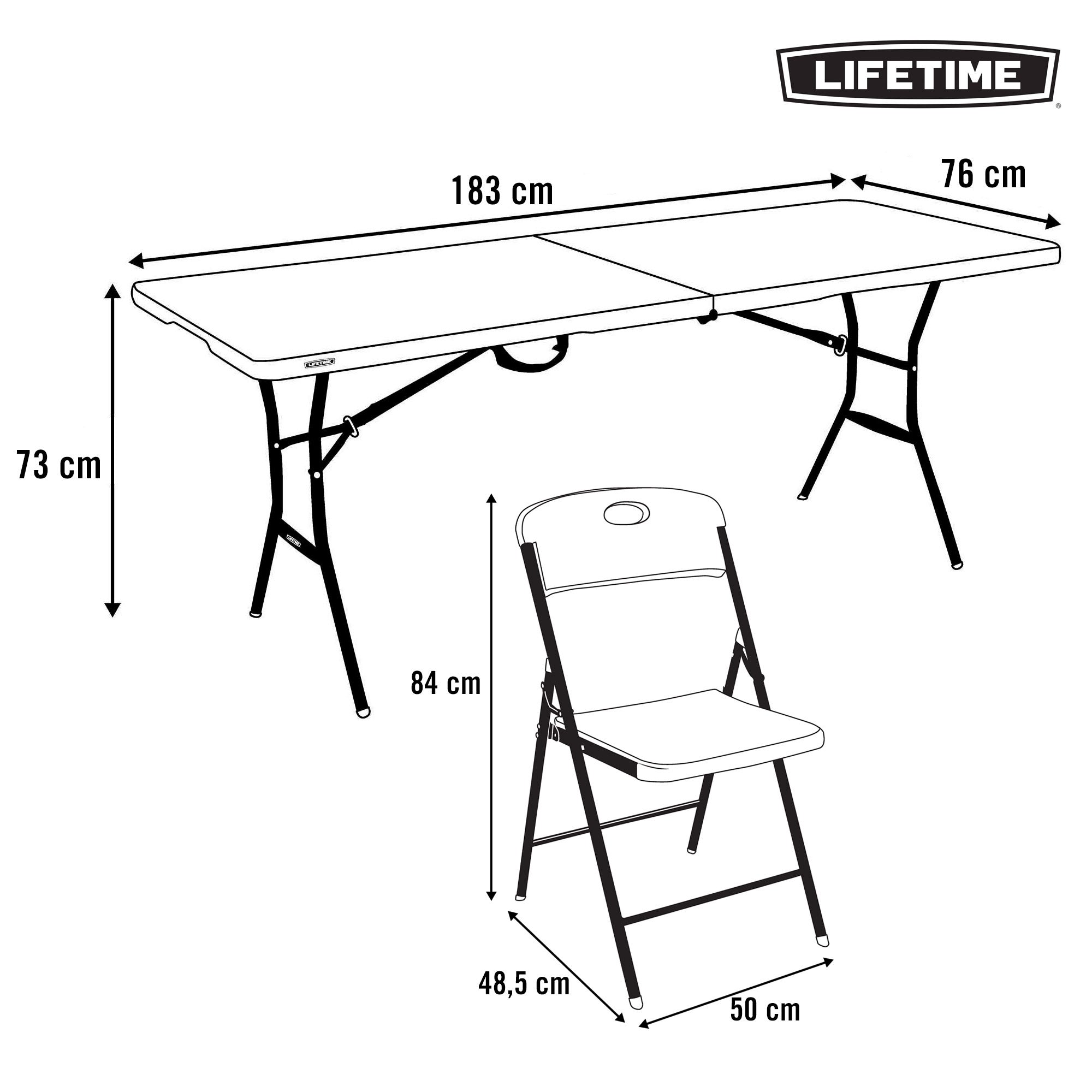 Pack mesa plegable 183x76 cm + 6 sillas plegables color negro - Lifetime