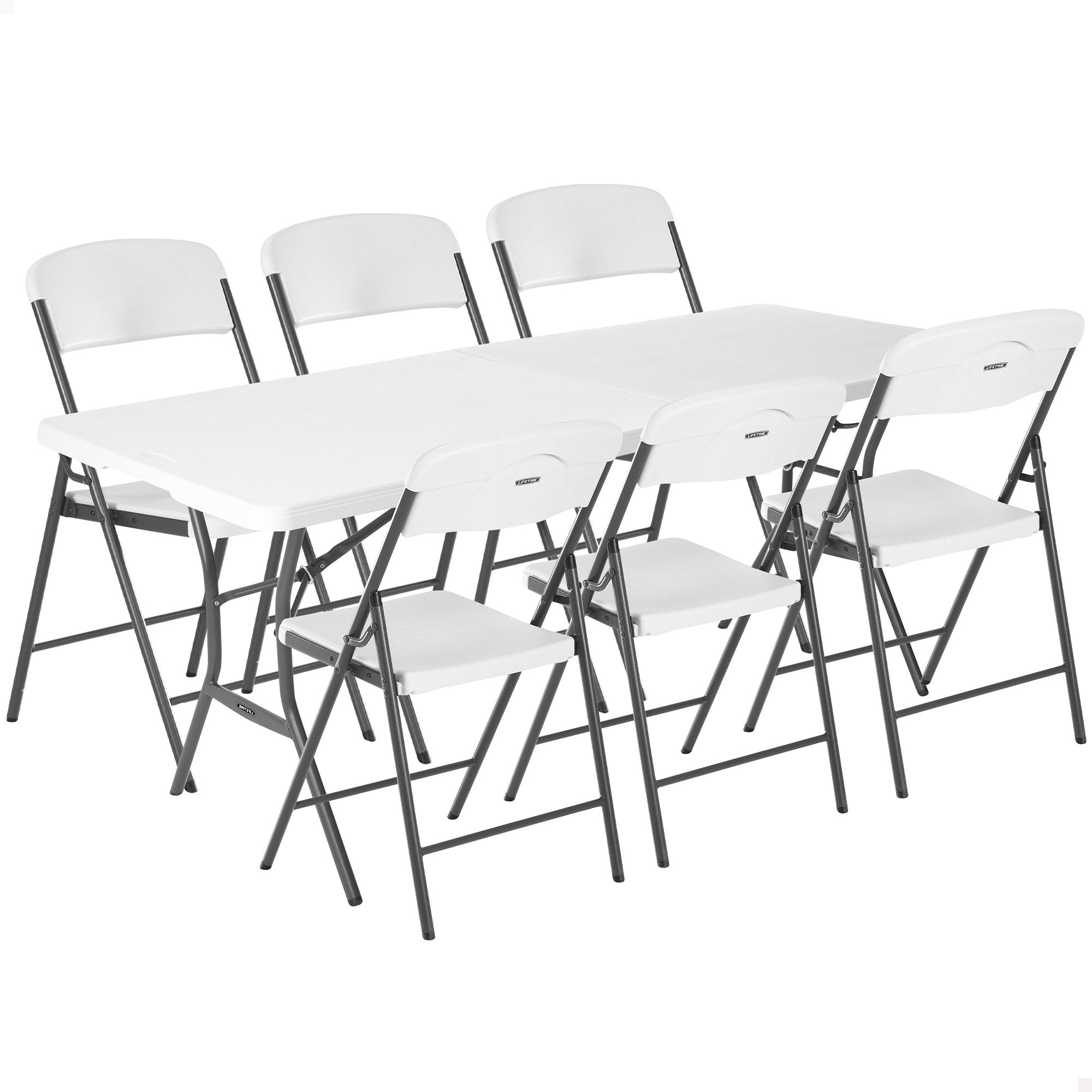 Pack mesa plegable 185x76 cm + 6 sillas plegables color blanco - Lifetime
