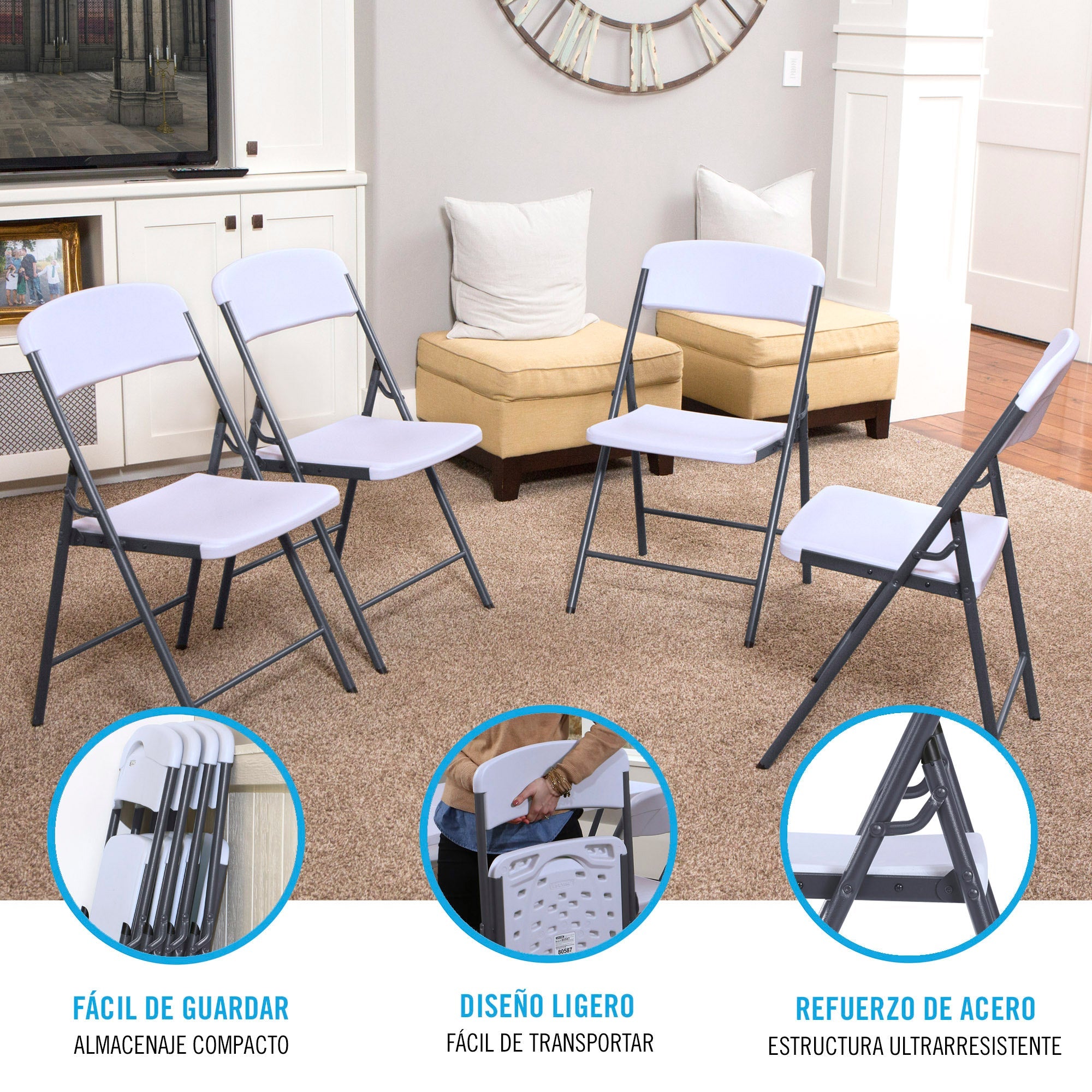 Pack mesa plegable 185x76 cm + 6 sillas plegables color blanco - Lifetime