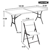Pack mesa plegable 185x76 cm + 6 sillas plegables color blanco - Lifetime