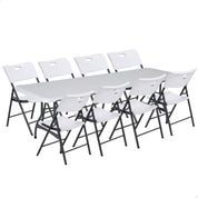 Pack mesa plegable 243,8x76,2 cm + 8 sillas plegables color blanco - Lifetime