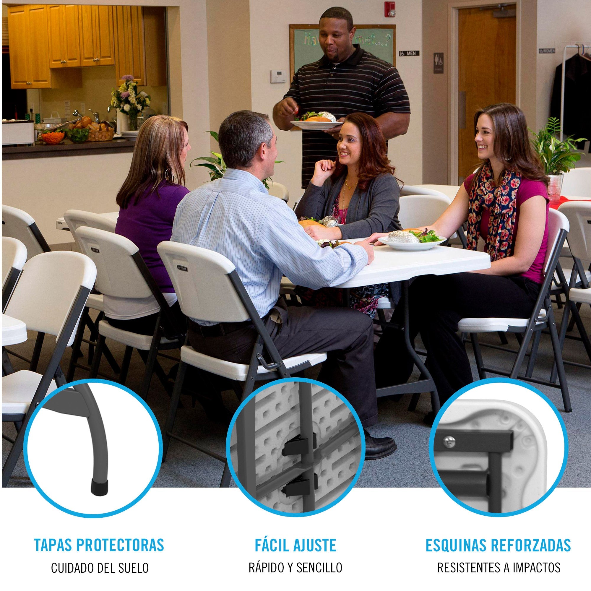 Pack mesa plegable 243,8x76,2 cm + 8 sillas plegables color blanco - Lifetime