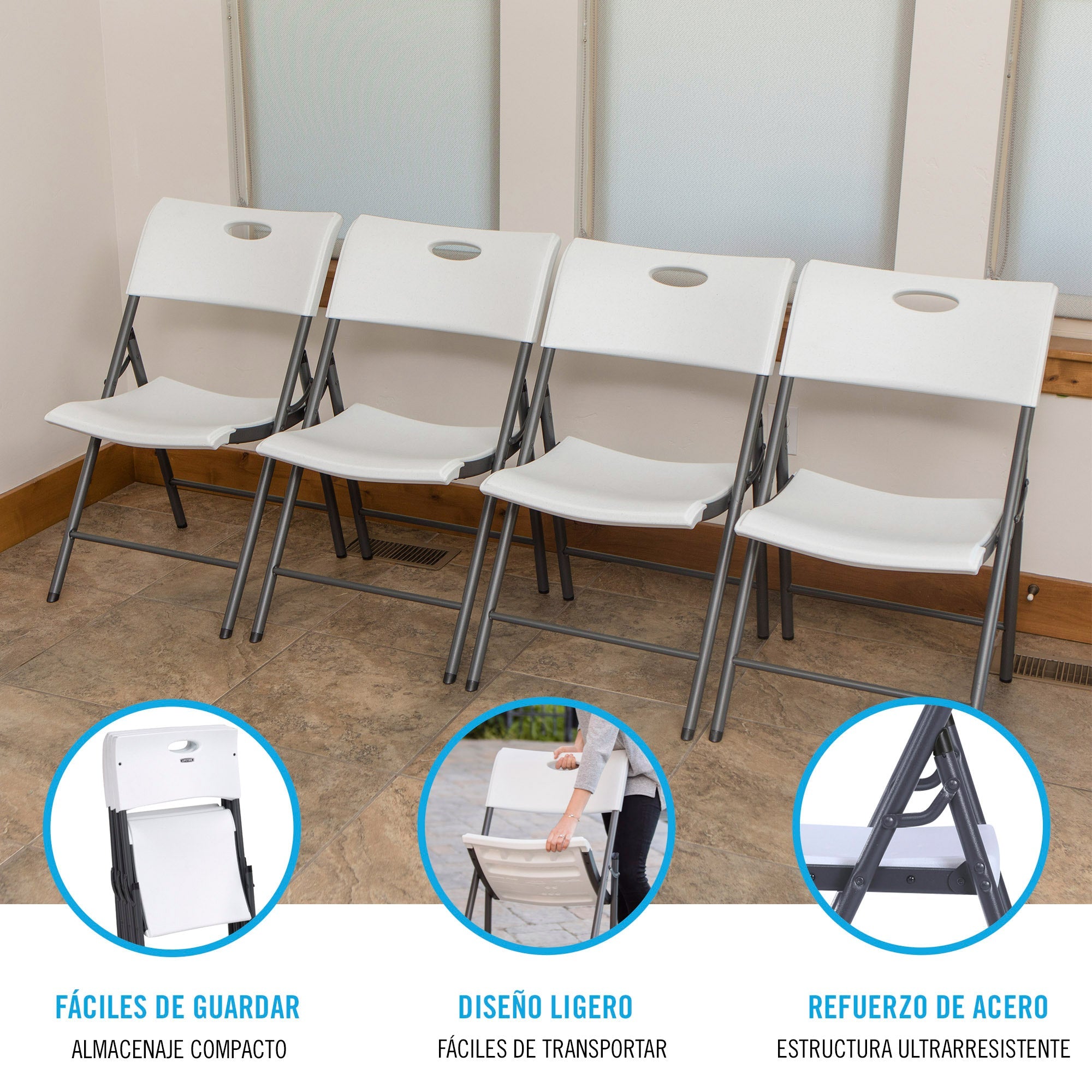 Pack mesa redonda plegable Ø122 cm + 4 sillas plegables color blanco - Lifetime