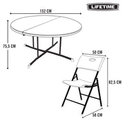 Pack mesa redonda plegable Ø152 cm + 8 sillas plegables color blanco - Lifetime