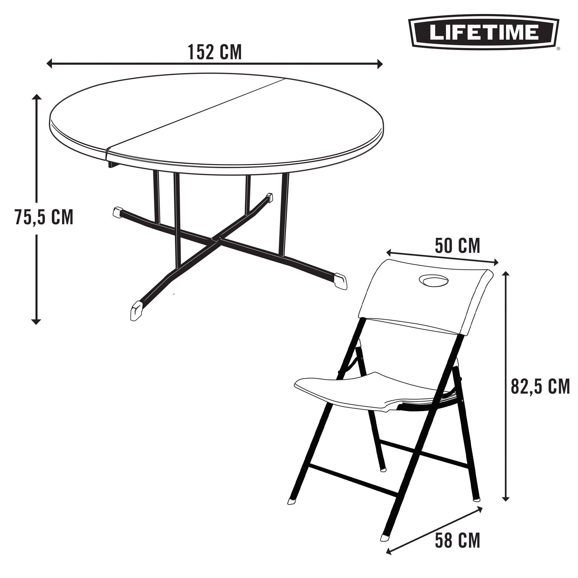 Pack mesa redonda plegable Ø152 cm + 8 sillas plegables color blanco - Lifetime