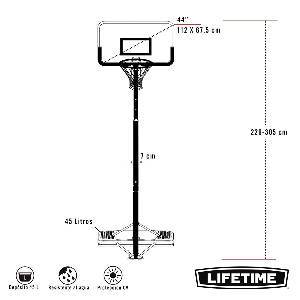 NY, Cesto de Basket Portátil Profissional com Altura Ajustável 250 - 305cm
