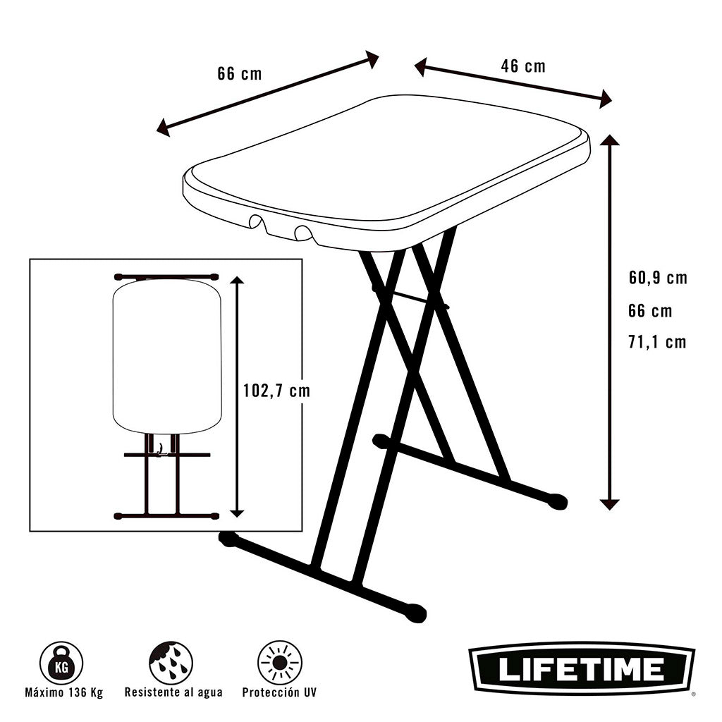 Mesa auxiliar plegable ajustable en altura blanco - 66 x 46 x 61-71 cm - 92101 - Lifetime