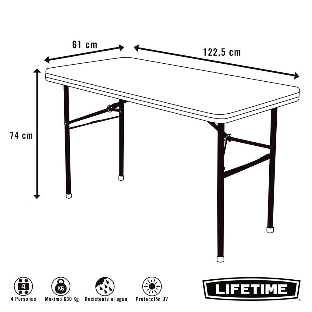 Mesa patas plegables rectangular crema - 122 x 61 x 74 cm - 92108 - Lifetime