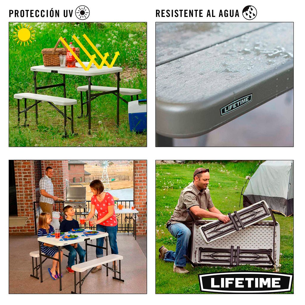 Mesa picnic plegable crema con bancos - 106,5 x 61 x 73,5 cm - 92202 - Lifetime